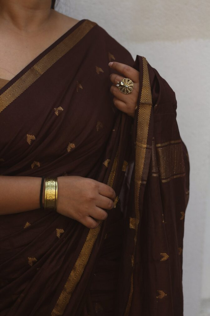 Brown Bishnupuri Silk Saree