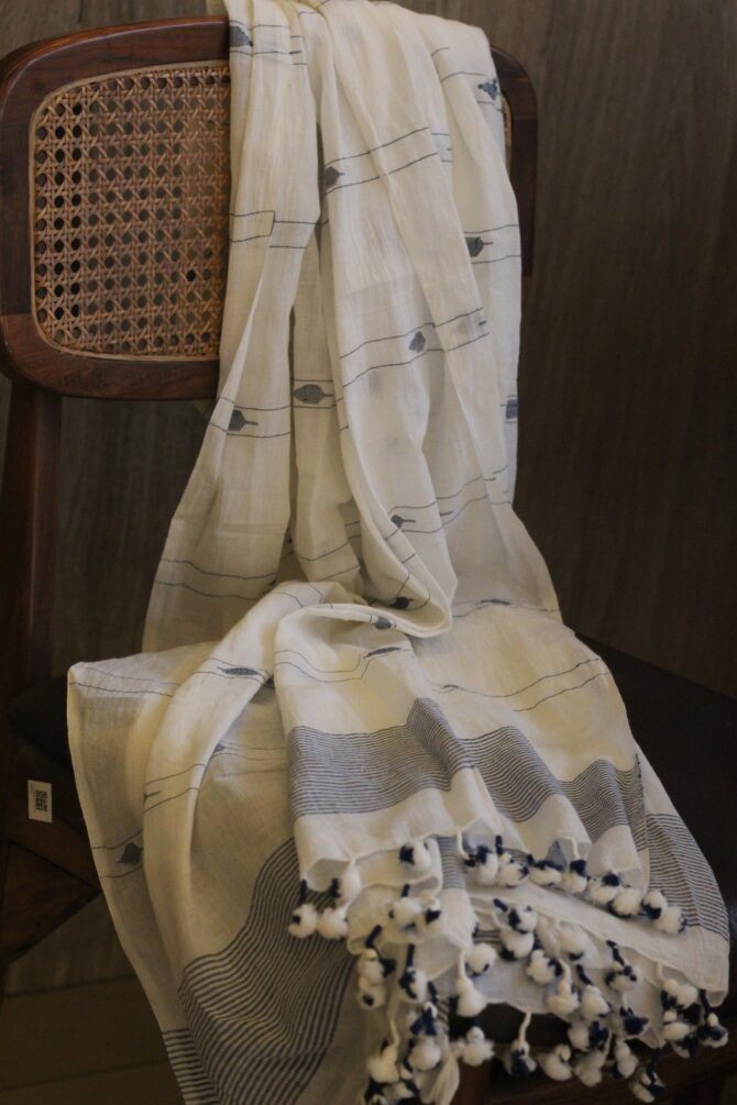 White Handwoven Jamdani Dupatta