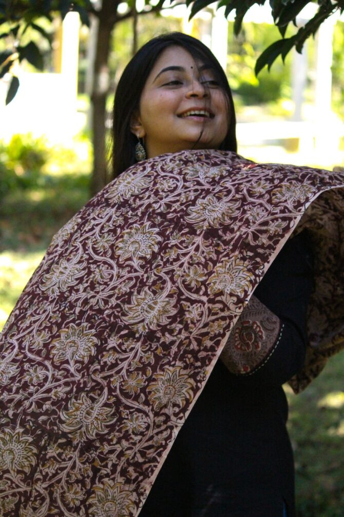 Handblock Kalamkari Stole: Maroon