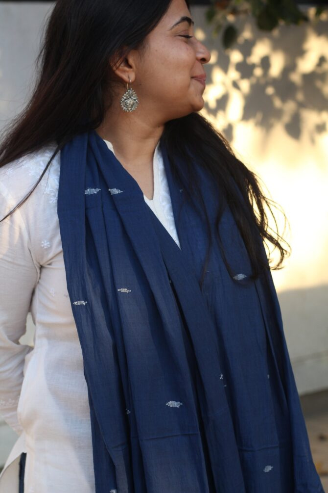 Blue Handwoven Jamdani Dupatta - Image 2