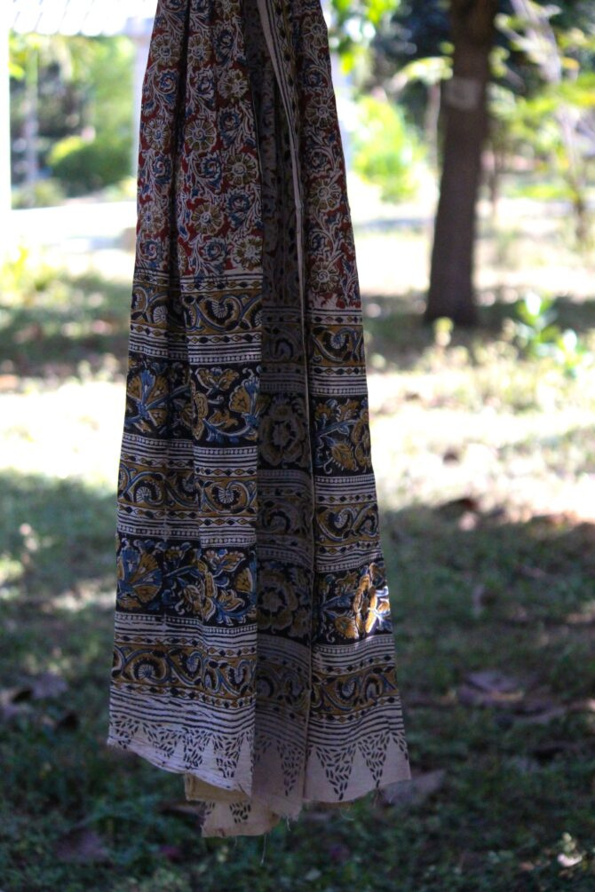 Handblock Kalamkari Stole: Red - Image 2