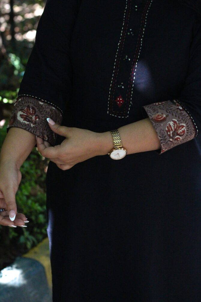 Black Cotton Kurta - Image 2