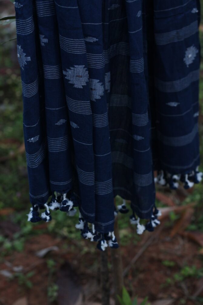 Blue Handwoven Jamdani Dupatta - Image 3