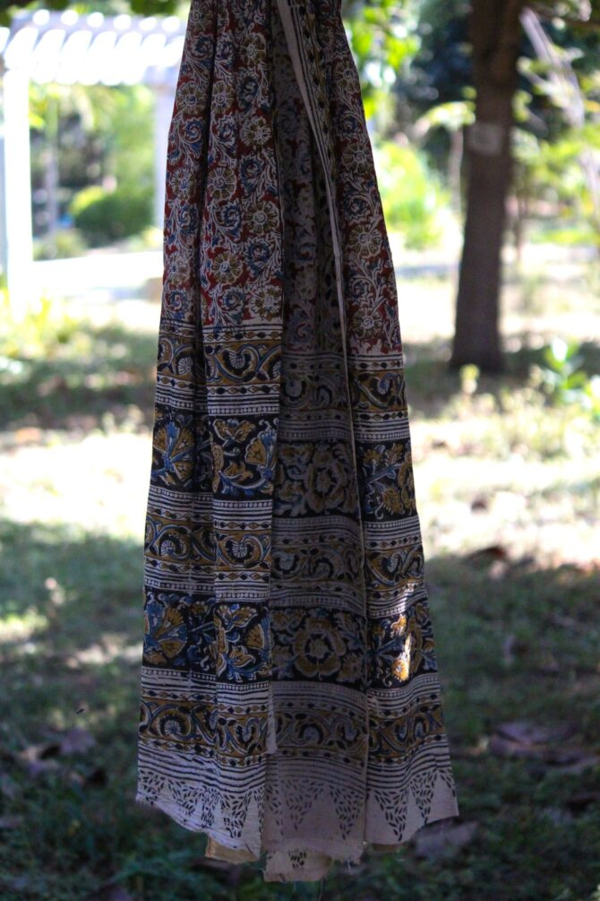 Handblock Kalamkari Stole: Red - Image 3