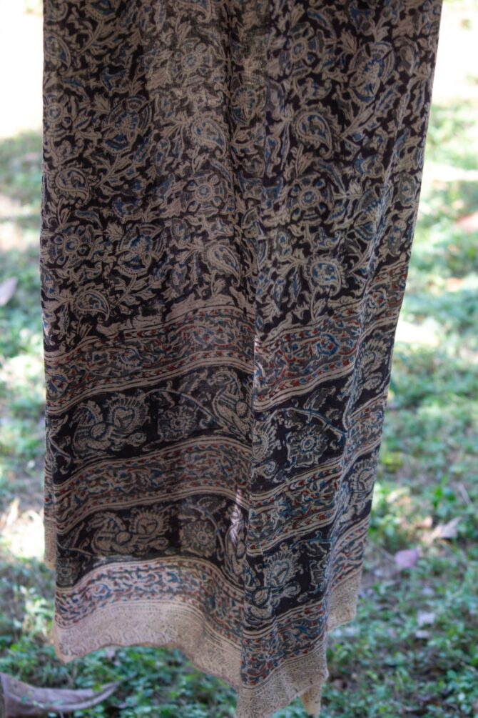 Handblock Kalamkari Stole: Blue - Image 4