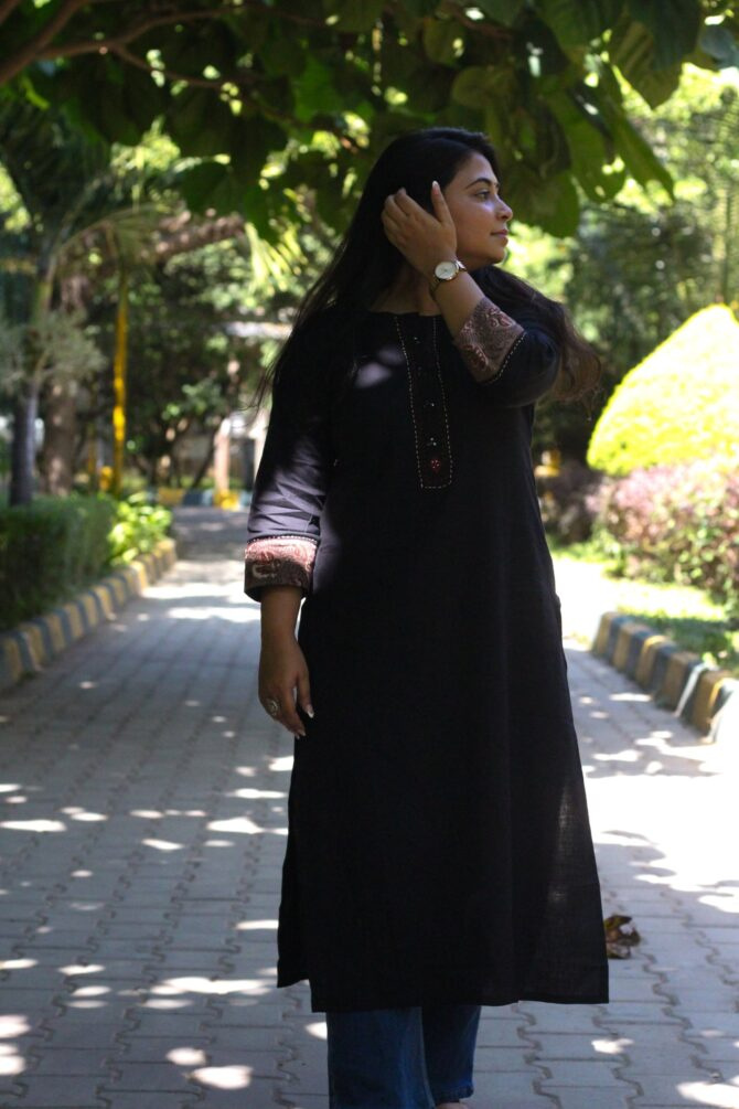 Black Cotton Kurta - Image 4