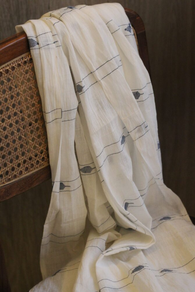 White Handwoven Jamdani Dupatta - Image 4