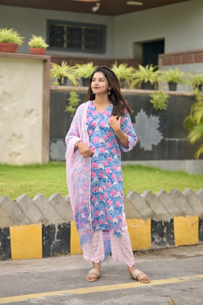 Rang: Handblock Sanganeri Print Kurta Set - Image 2